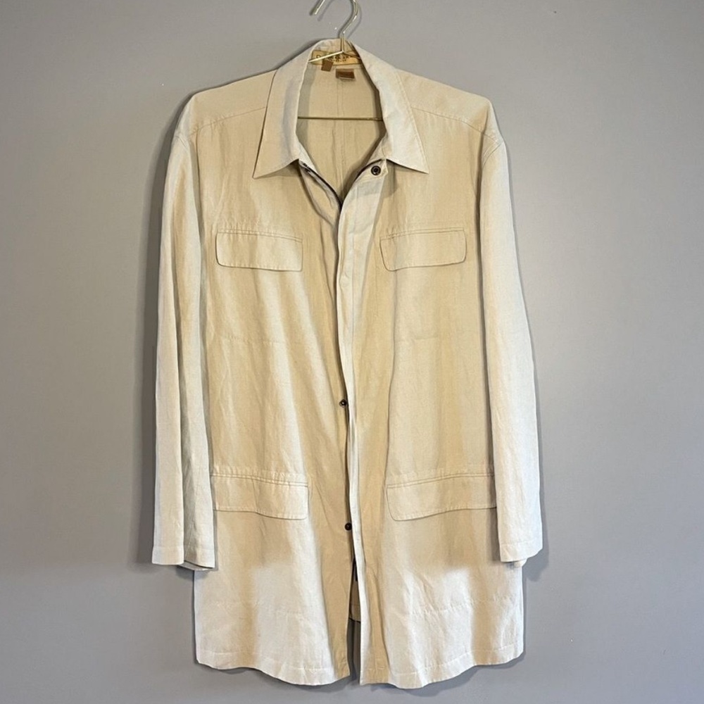 Vintage Donna Karan Signature Silk Linen Lightweight Collared Jacket in Cream